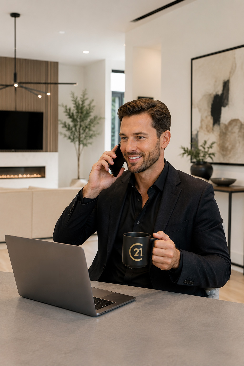 male speaking phone